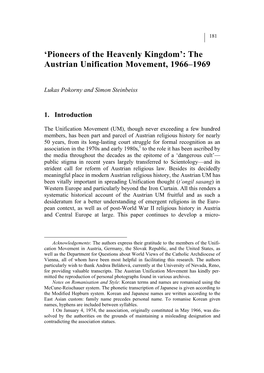 Pioneers of the Heavenly Kingdom’: the Austrian Unification Movement, 1966–1969