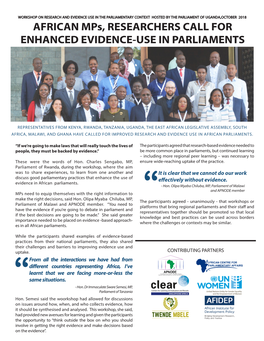 AFRICAN Mps, RESEARCHERS CALL for ENHANCED EVIDENCE-USE in PARLIAMENTS