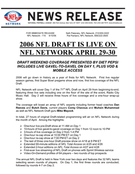 2006 Nfl Draft Is Live on Nfl Network April 29-30