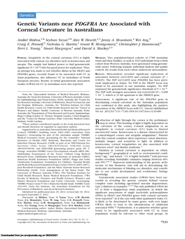 Genetic Variants Near PDGFRA Are Associated with Corneal Curvature in Australians