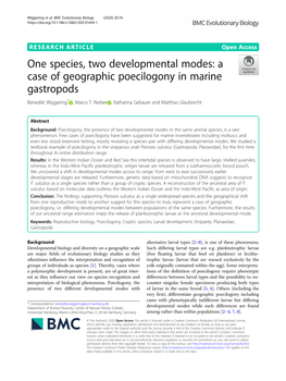 A Case of Geographic Poecilogony in Marine Gastropods Benedikt Wiggering* , Marco T