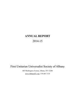 ANNUAL REPORT 2014-15 First Unitarian Universalist Society Of