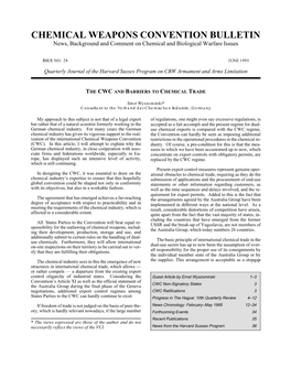 CHEMICAL WEAPONS CONVENTION BULLETIN News, Background and Comment on Chemical and Biological Warfare Issues