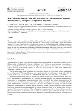 New Calisto Species from Cuba, with Insights on the Relationships of Cuban and Bahamian Taxa (Lepidoptera, Nymphalidae, Satyrinae)