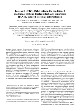 Increased OPG/RANKL Ratio in the Conditioned Medium of Soybean-Treated Osteoblasts Suppresses RANKL-Induced Osteoclast Differentiation