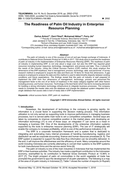 The Readiness of Palm Oil Industry in Enterprise Resource Planning