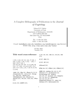 A Complete Bibliography of Publications in the Journal of Cryptology