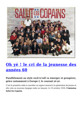 Oh Yé ! Le Cri De La Jeunesse Des Années 60