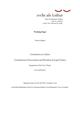 Constitution As Culture Constitutional Universalism and Pluralism Of