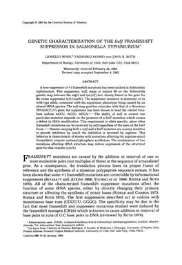 GENETIC CHARACTERIZATION of the Sufj FRAMESHIFT SUPPRESSOR in SALMONELLA TYPHIMURIUM1