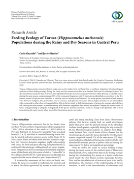 Feeding Ecology of Taruca (Hippocamelus Antisensis) Populations During the Rainy and Dry Seasons in Central Peru