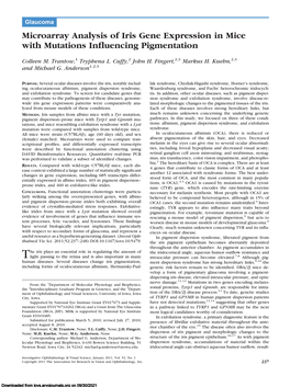 Microarray Analysis of Iris Gene Expression in Mice with Mutations Inﬂuencing Pigmentation