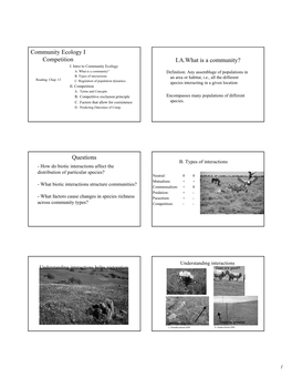 Community Ecology I Competition Iawhat Is a Community?