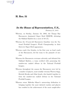 H. Res. 31 in the House of Representatives, U.S