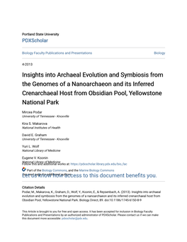 Insights Into Archaeal Evolution and Symbiosis from the Genomes of a Nanoarchaeon and Its Inferred Crenarchaeal Host from Obsidian Pool, Yellowstone National Park