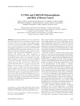 CCND1 and CDKN1B Polymorphisms and Risk of Breast Cancer