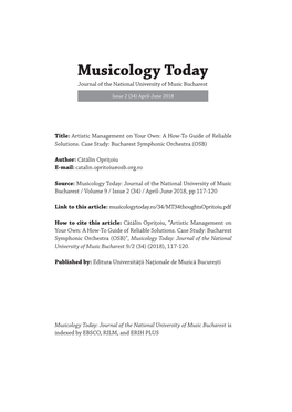 Musicology Today Journal of the National University of Music Bucharest