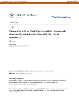 Phylogenetic Analysis of Cytochrome C Oxidase I Sequences to Determine Higher-Level Relationships Within the Coleoid Cephalopods