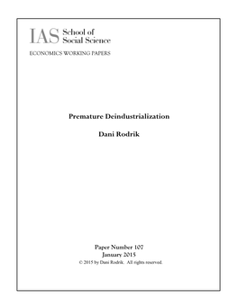 Premature Deindustrialization Dani Rodrik