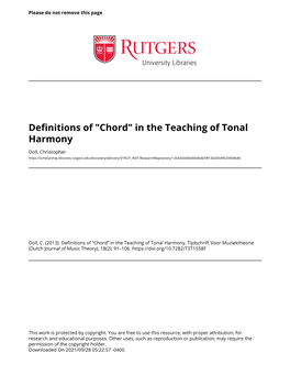 "Chord" in the Teaching of Tonal Harmony