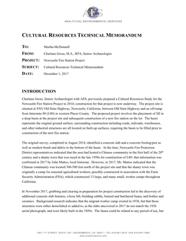 Cultural Resources Technical Memorandum To: Introduction