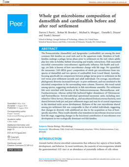 Whole Gut Microbiome Composition of Damselfish and Cardinalfish Before and After Reef Settlement