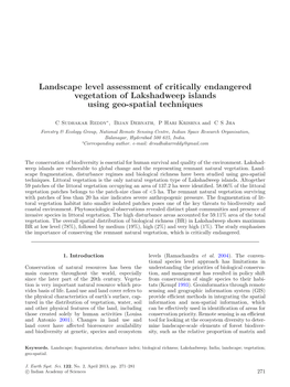 Landscape Level Assessment of Critically Endangered Vegetation of Lakshadweep Islands Using Geo-Spatial Techniques