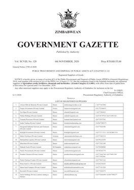 ZIMBABWEAN GOVERNMENT GAZETTE Published by Authority