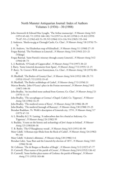 North Munster Antiquarian Journal: Index of Authors Volumes 1 (1936)—30 (1988)
