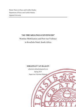 Wartime Mobilisation and Post-War Violence in Kwazulu-Natal, South Africa