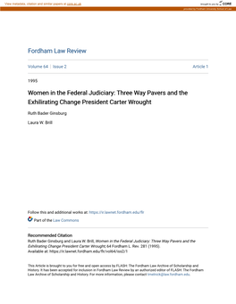 Women in the Federal Judiciary: Three Way Pavers and the Exhilirating Change President Carter Wrought