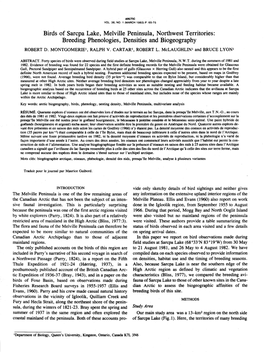 Birds of Sarcpa Lake, Melville Peninsula, Northwest Territories: Breeding Phenologies, Densities and Biogeography ROBERT D