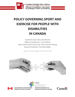 Policy Governing Sport and Exercise for People with Disabilities in Canada