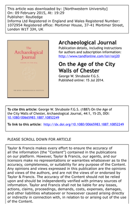 Archaeological Journal on the Age of the City Walls Of