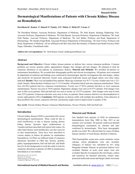 Dermatological Manifestations of Patients with Chronic Kidney Disease on Hemodialysis