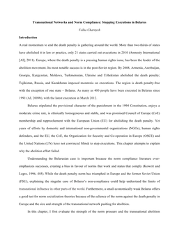 Transnational Networks and Norm Compliance: Stopping Executions in Belarus