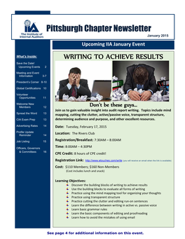 Pittsburgh Chapter Newsletter January 2015