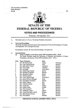 Senate of the Federal Republic of Nigeria Votes and Proceedings