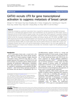 GATA3 Recruits UTX for Gene Transcriptional Activation To