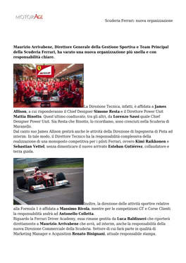 Scuderia Ferrari: Nuova Organizzazione