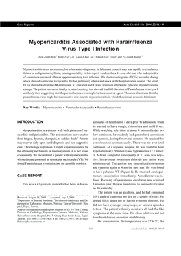 Myopericarditis Associated with Parainfluenza Virus Type I Infection