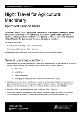 Night Travel for Agricultural Machinery Approved Council Areas