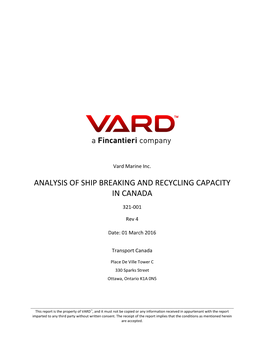 Analysis of Ship Breaking and Recycling Capacity in Canada