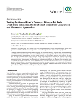 Research Article Testing the Generality of a Passenger Disregarded Train Dwell Time Estimation Model at Short Stops: Both Comparison and Theoretical Approaches