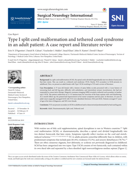 Type I Split Cord Malformation and Tethered Cord Syndrome in an Adult Patient: a Case Report and Literature Review Erin N