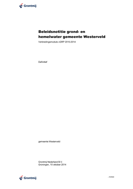 Beleidsnotitie Grond- En Hemelwater Gemeente Westerveld Verbredingsmodule Vgrp 2010-2014