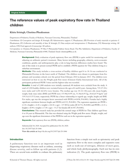 The Reference Values of Peak Expiratory Flow Rate in Thailand Children