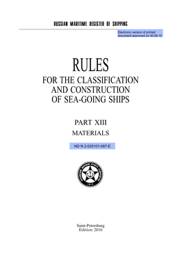 For the Classification and Construction of Sea-Going