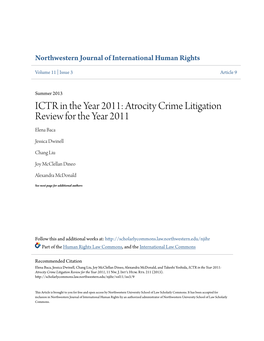 ICTR in the Year 2011: Atrocity Crime Litigation Review for the Year 2011 Elena Baca