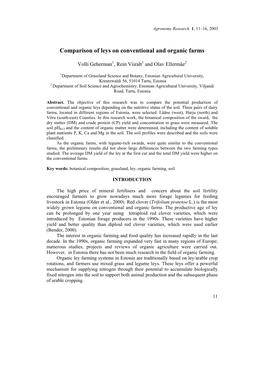 Comparison of Leys in Conventional and Organic Farms